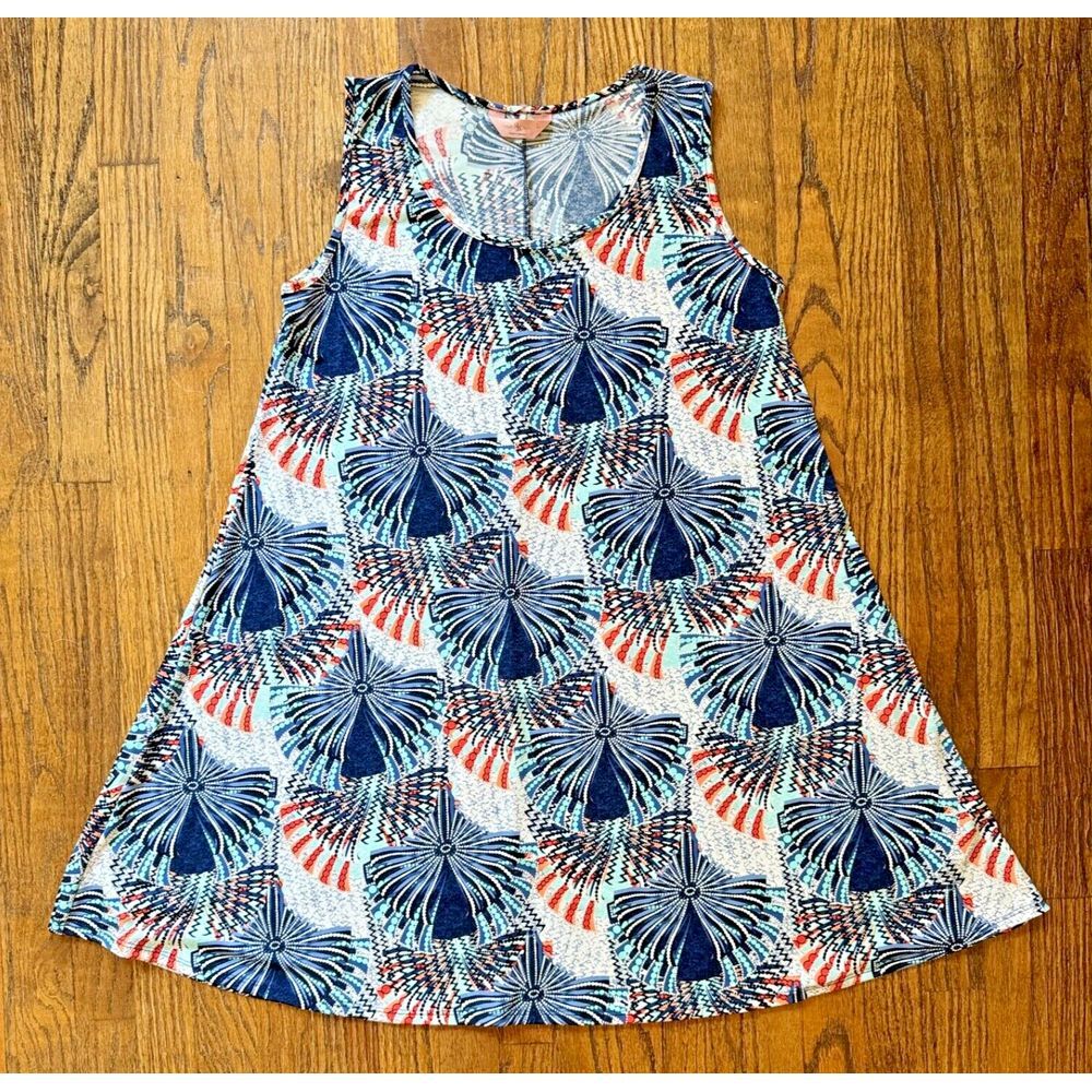 SJS A Line Dress Textured Abstract Star Burst Pattern Red White Blue July 4th LG - Picture 4 of 10
